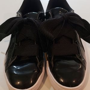 Women's Black Patent Basket weave Pumas
